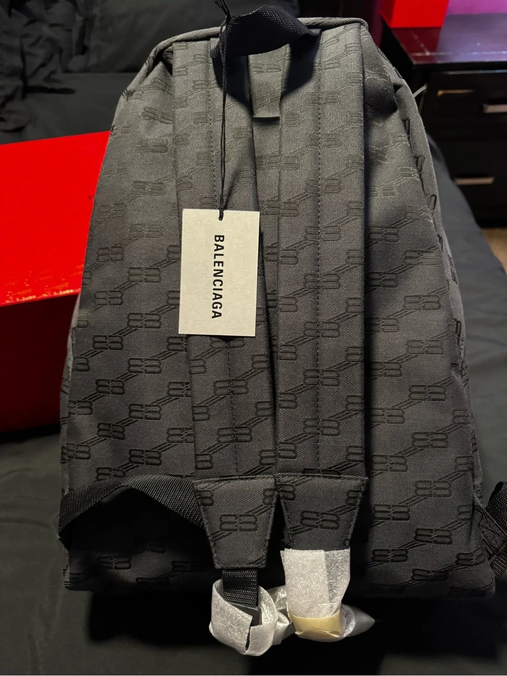 Balenciaga Gray & Black Monogram Backpack w/ Dust Bag & Original Box